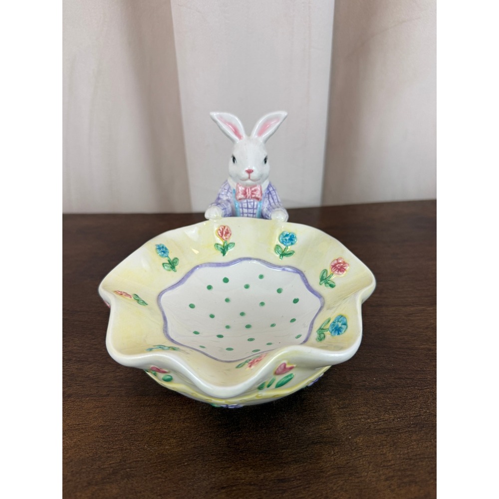 VTG‎ 1997 Mervyn's Easter Parade Ceramic Bunny Candy Dish 4.5"x8.5"x6"